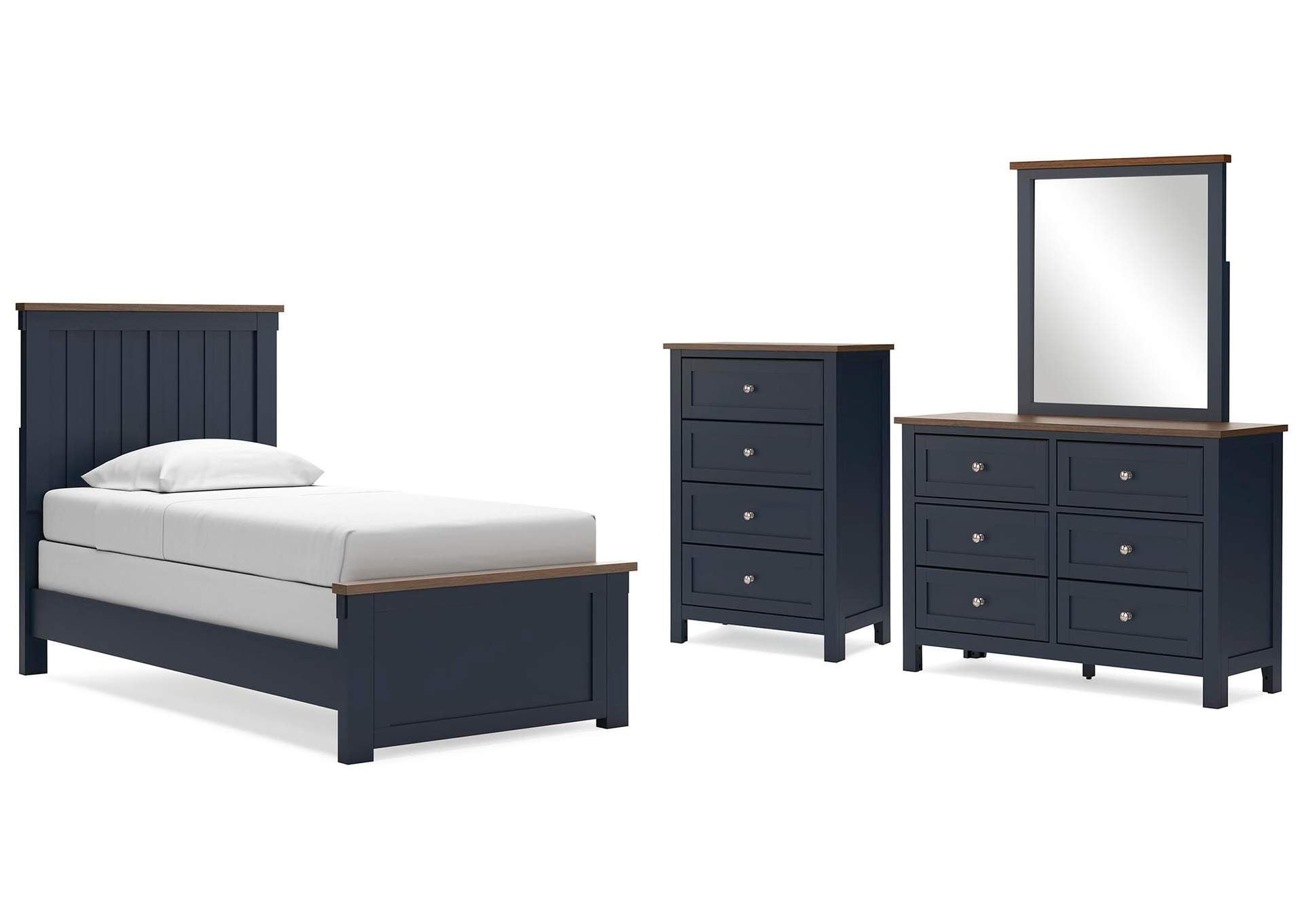 Landocken Twin Panel Bed with Storage with Mirrored Dresser and Chest