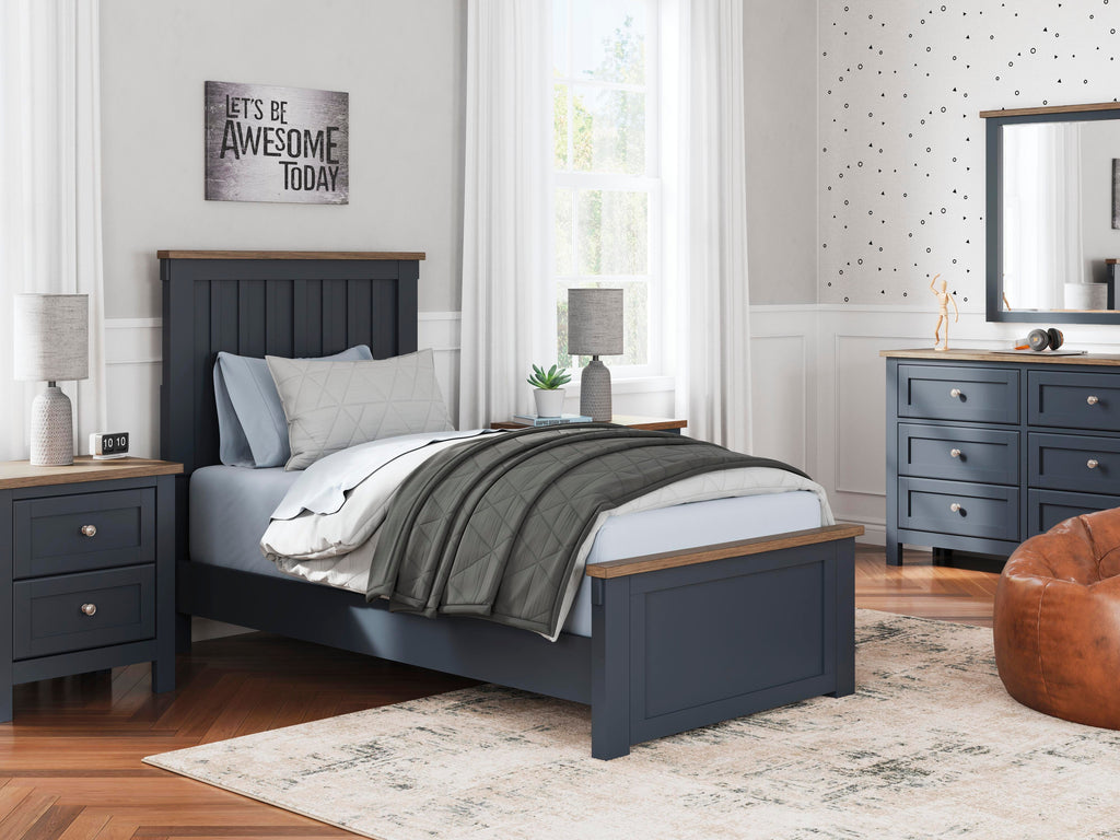 Landocken Twin Panel Bed in Brown/Blue, lifestyle view