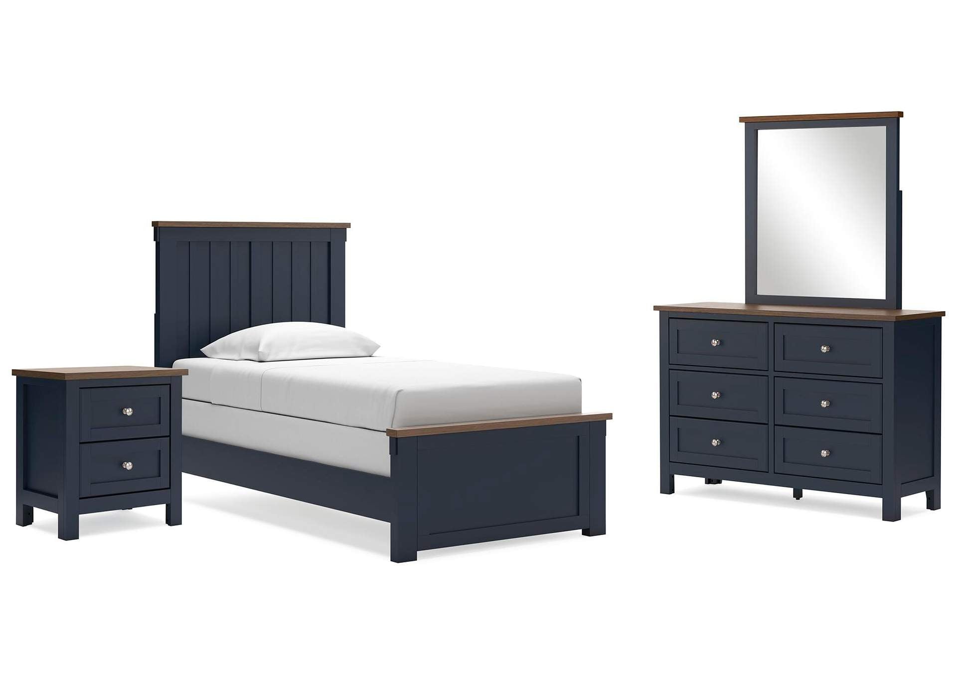 Landocken Twin Panel Bed with Mirrored Dresser and Nightstand