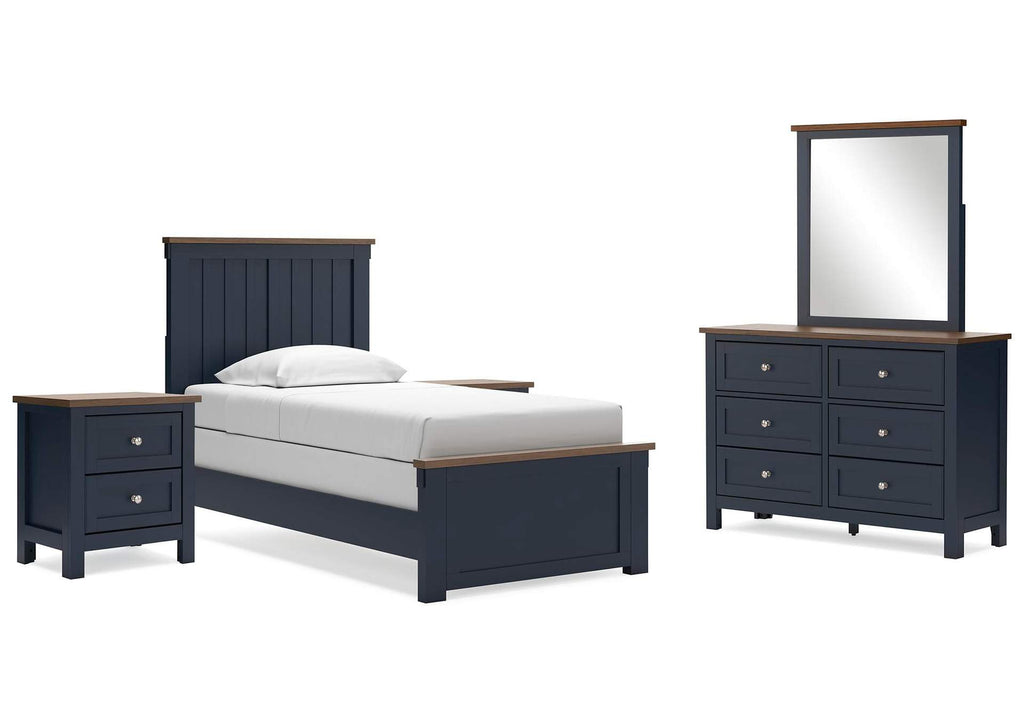Landocken Twin Panel Bed, Dresser, Mirror and 2 Nightstands