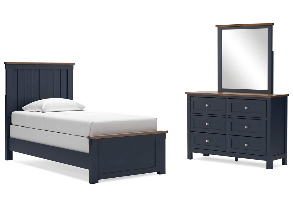 Landocken Twin Panel Bed with Mirrored Dresser