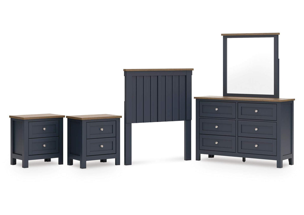 Landocken Twin Panel Headboard, Dresser, Mirror and 2 Nightstands