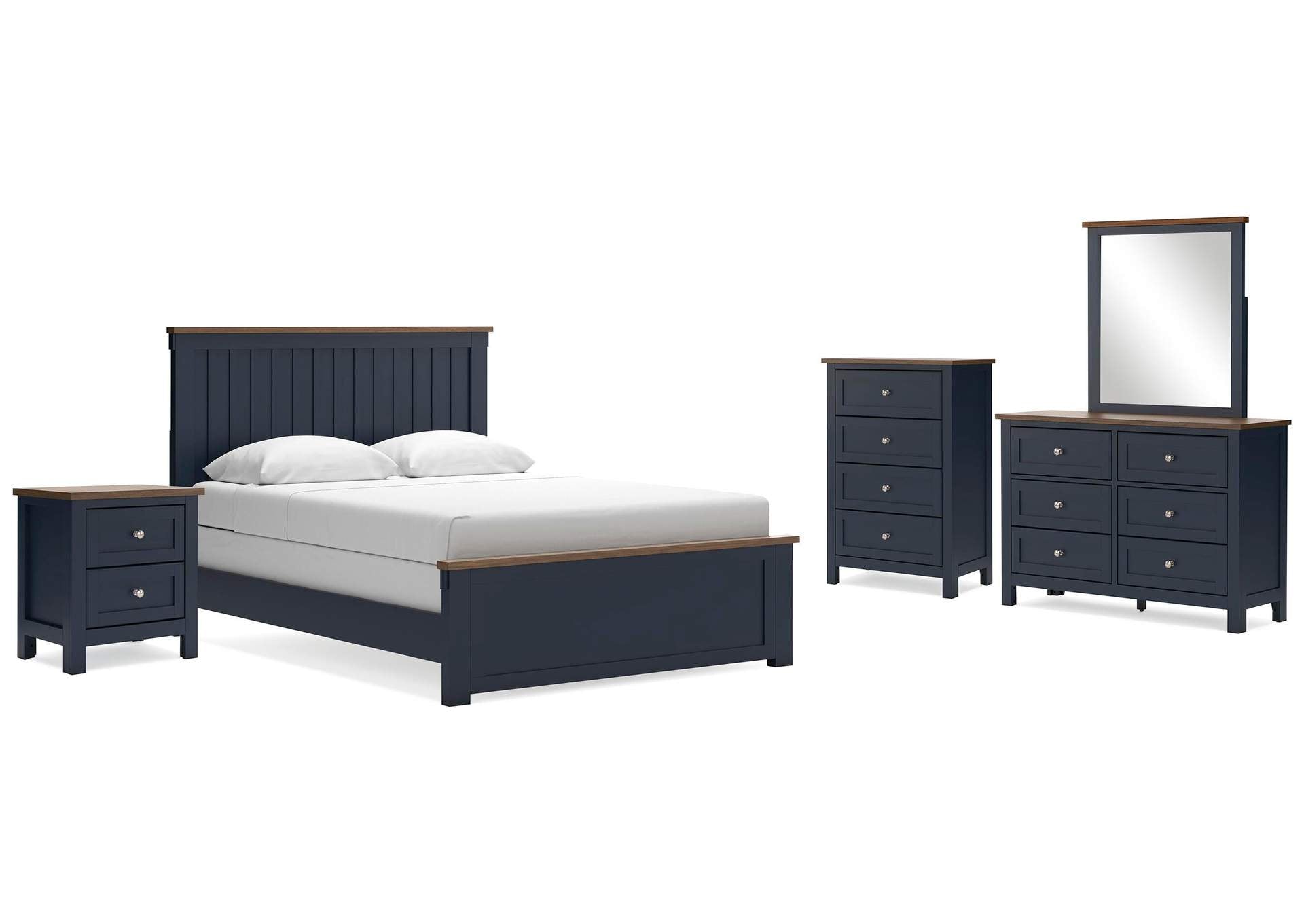Landocken Queen Panel Bed with Mirrored Dresser, Chest and Nightstand