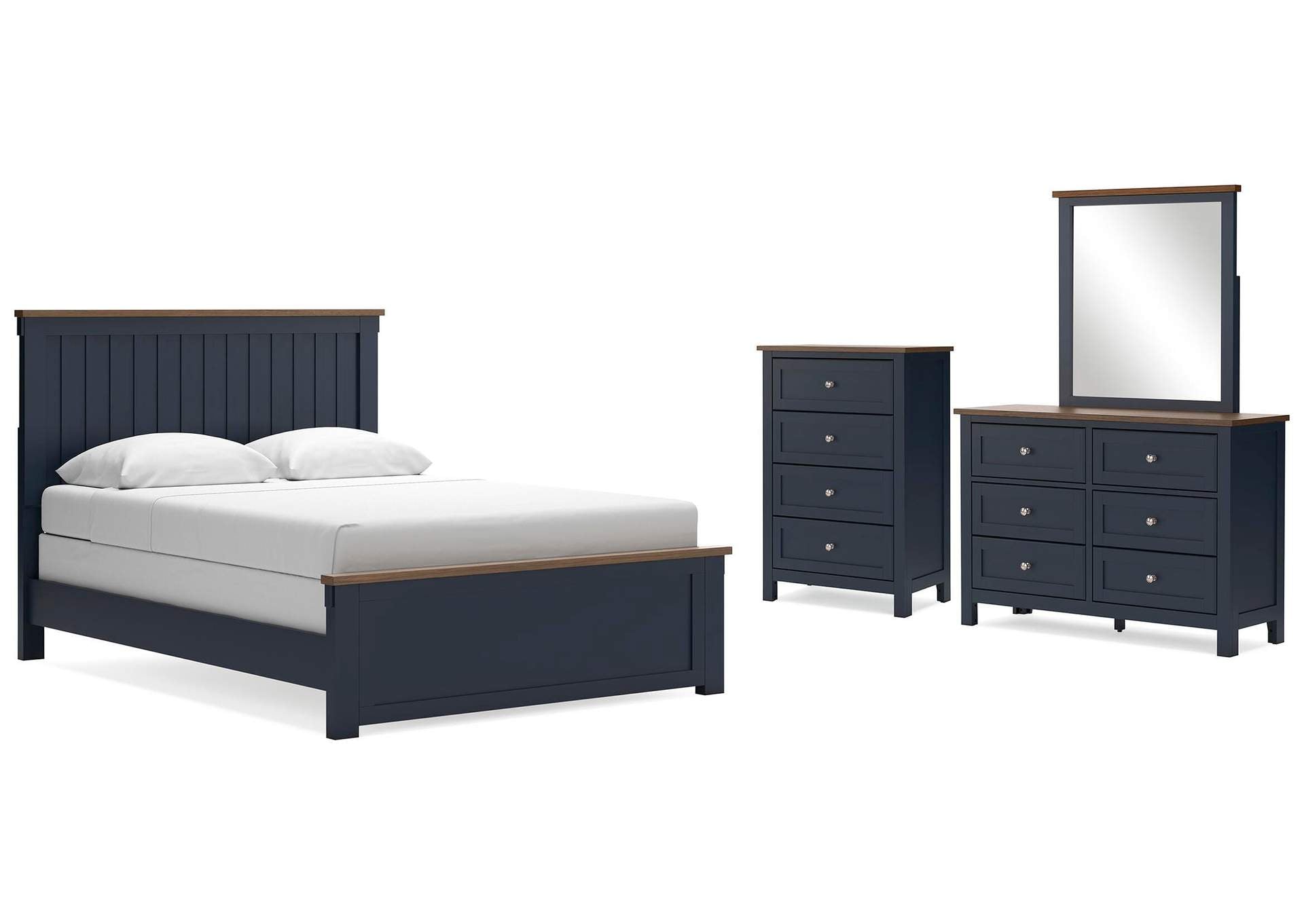 Landocken Queen Panel Bed with Mirrored Dresser and Chest