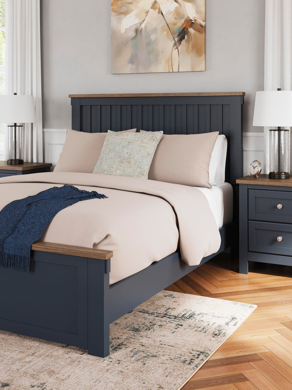 Landocken Queen Panel Bed in Brown/Blue, lifestyle view