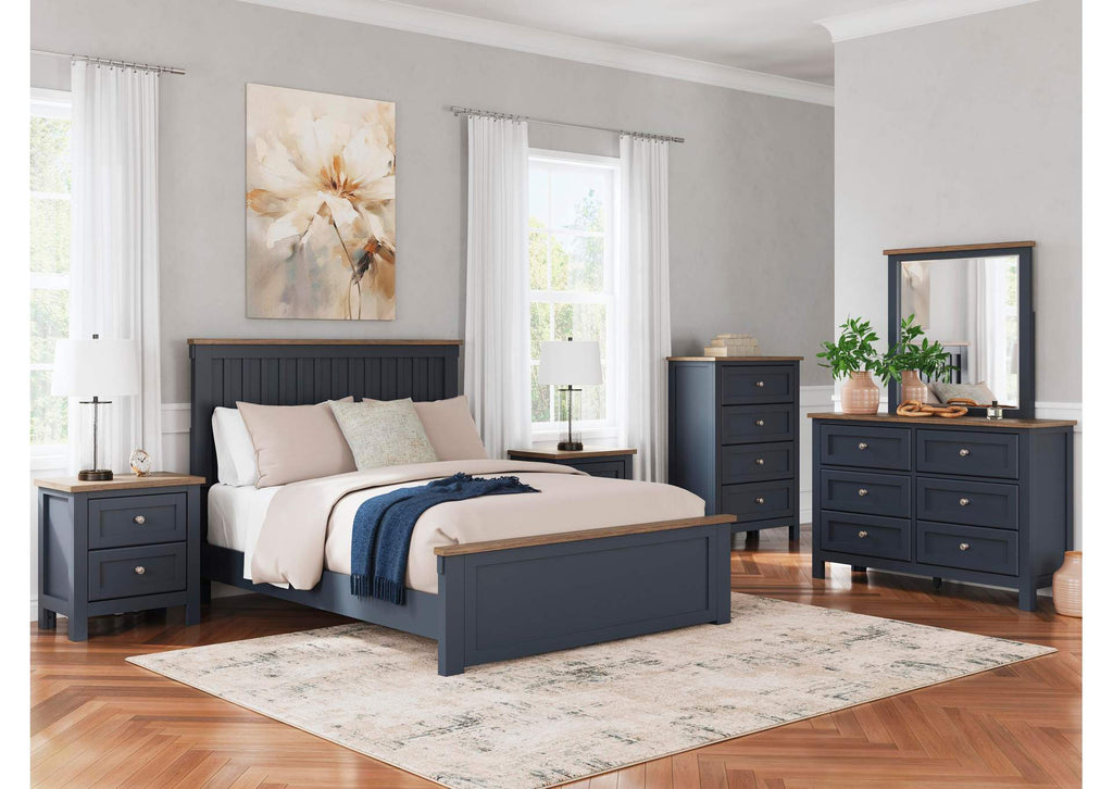 Landocken Queen Panel Bed with Mirrored Dresser and Nightstand