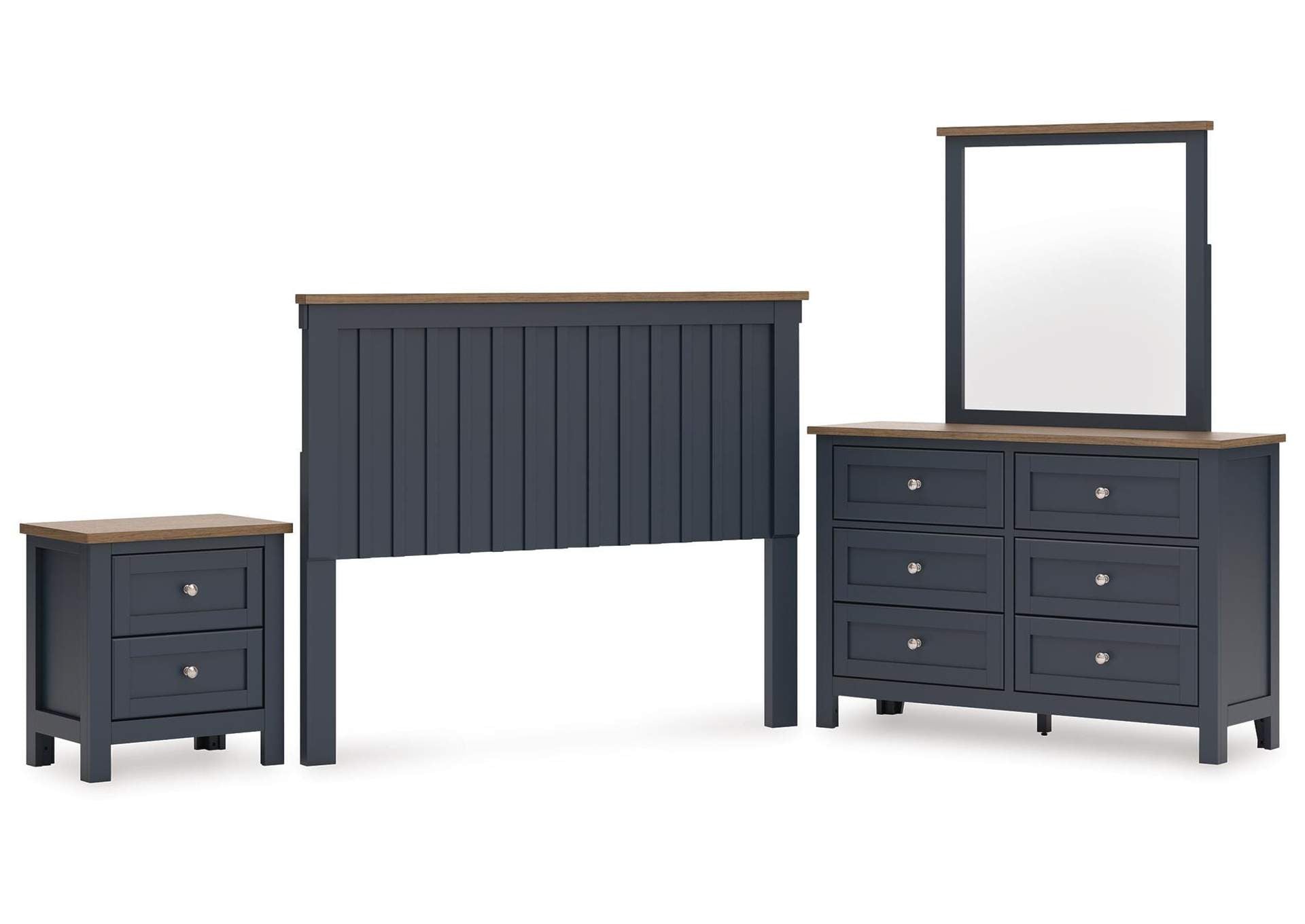 Landocken Queen Panel Headboard with Mirrored Dresser and Nightstand