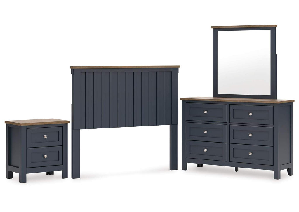 Landocken Full Panel Headboard with Mirrored Dresser and Nightstand