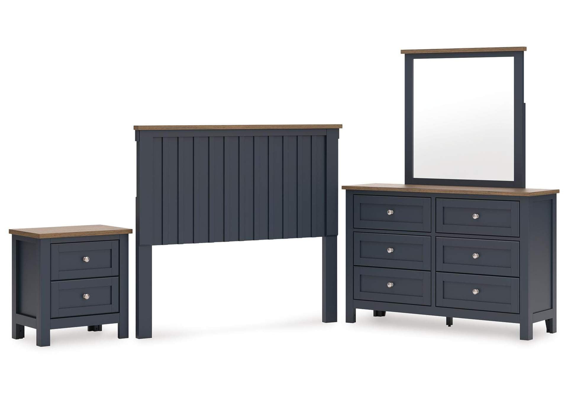 Landocken Full Panel Headboard with Mirrored Dresser and Nightstand