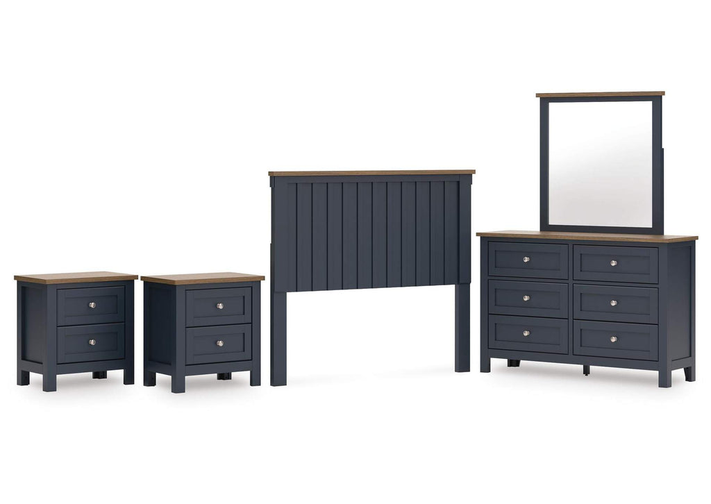 Landocken Full Panel Headboard, Dresser, Mirror and 2 Nightstands