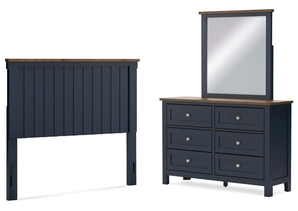 Landocken Full Panel Headboard with Mirrored Dresser