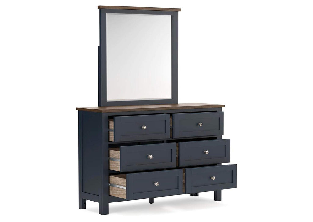 Landocken Queen Panel Headboard, Dresser, Mirror, Chest and 2 Nightstands angled view