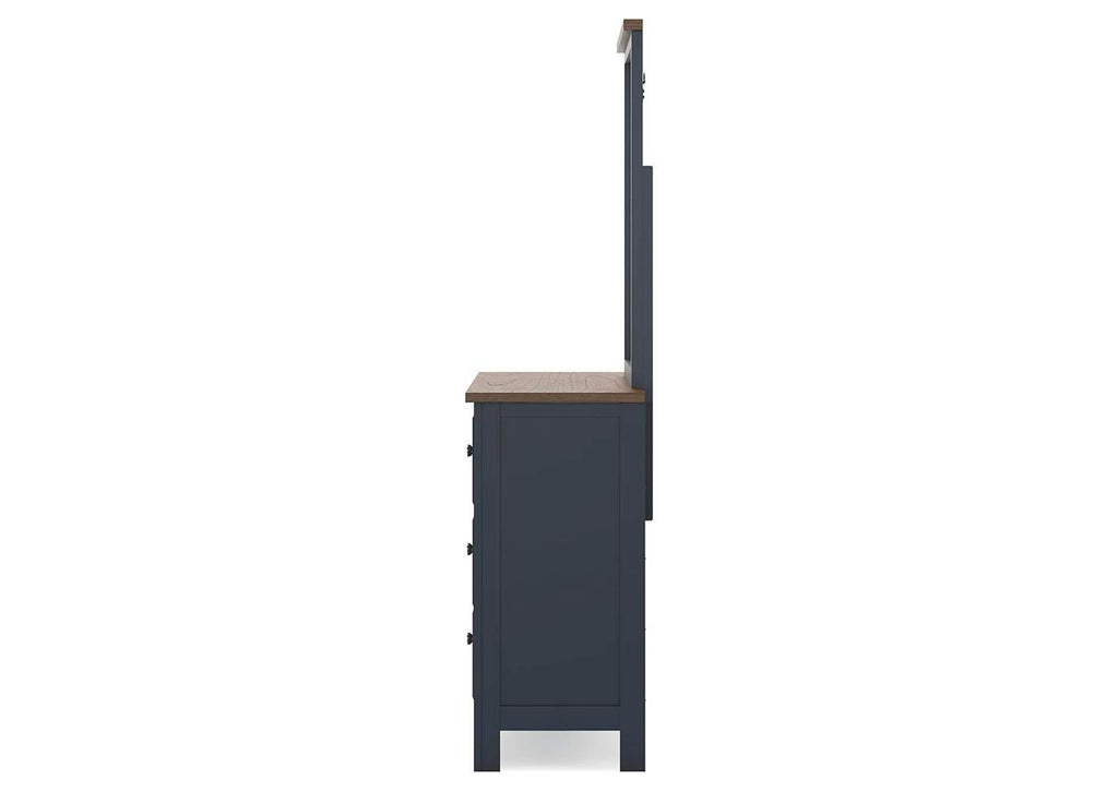 Landocken Twin Panel Headboard with Mirrored Dresser and Nightstand side view