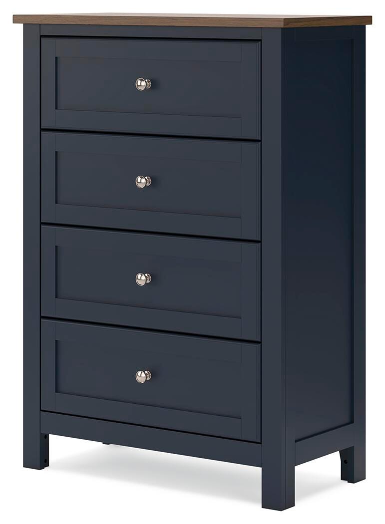 Landocken Chest of Drawers in Brown/Blue, angle view
