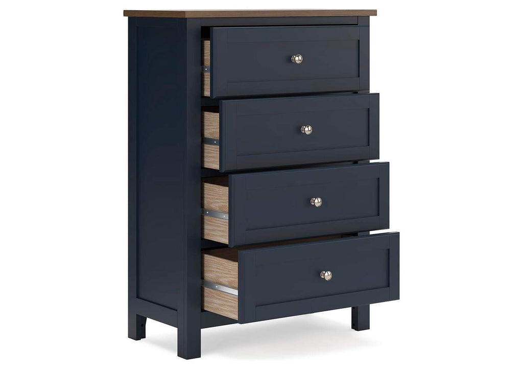 Landocken Queen Panel Headboard, Dresser, Mirror, Chest and 2 Nightstands angled view