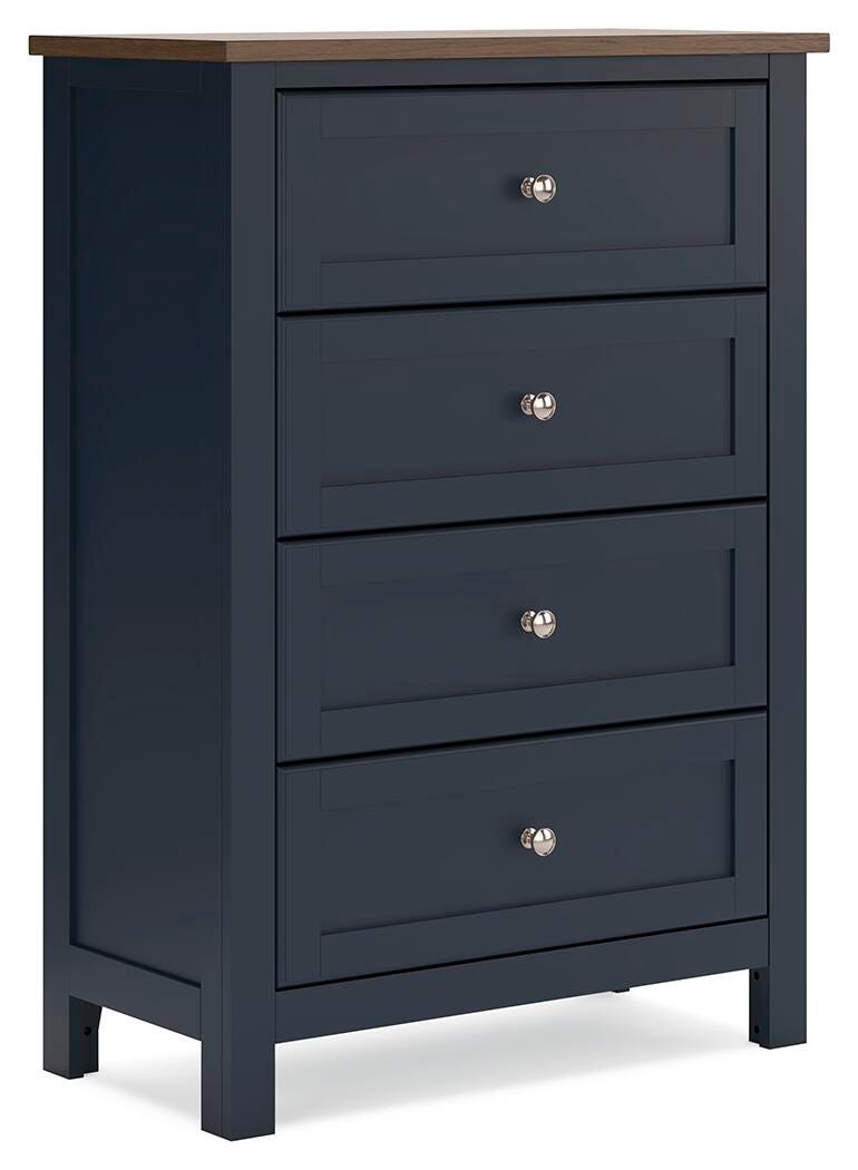 Landocken Chest of Drawers in Brown/Blue, angle view