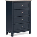 Landocken Chest of Drawers in Brown/Blue, angle view