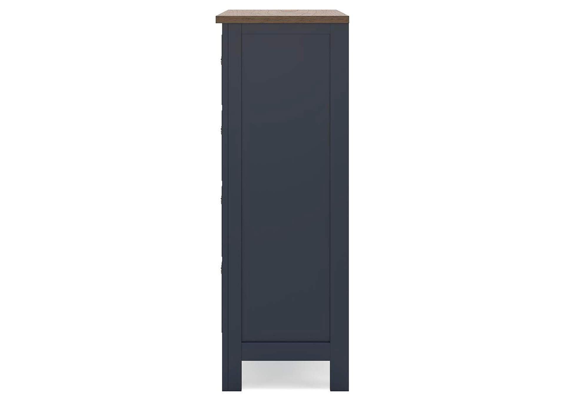 Landocken Twin Panel Headboard with Mirrored Dresser, Chest and Nightstand side view