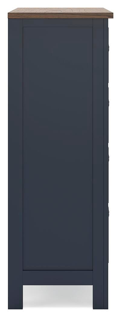 Landocken Chest of Drawers in Brown/Blue, side view