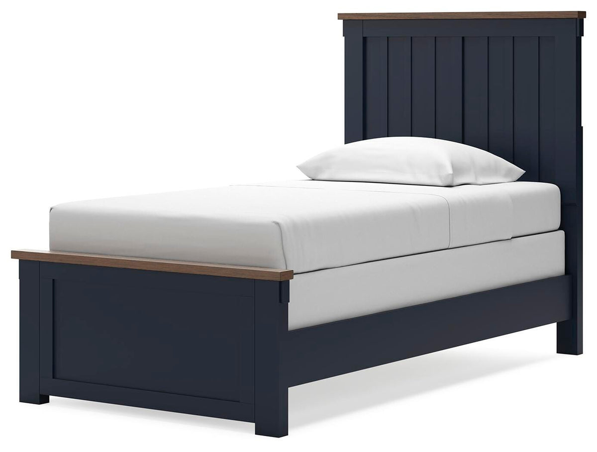 Landocken Twin Panel Bed in Brown/Blue, angle view