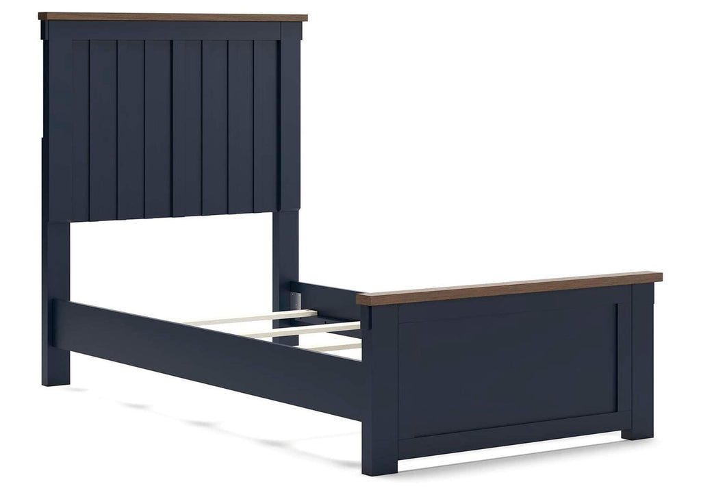 Landocken Twin Panel Bed with Mirrored Dresser angled view