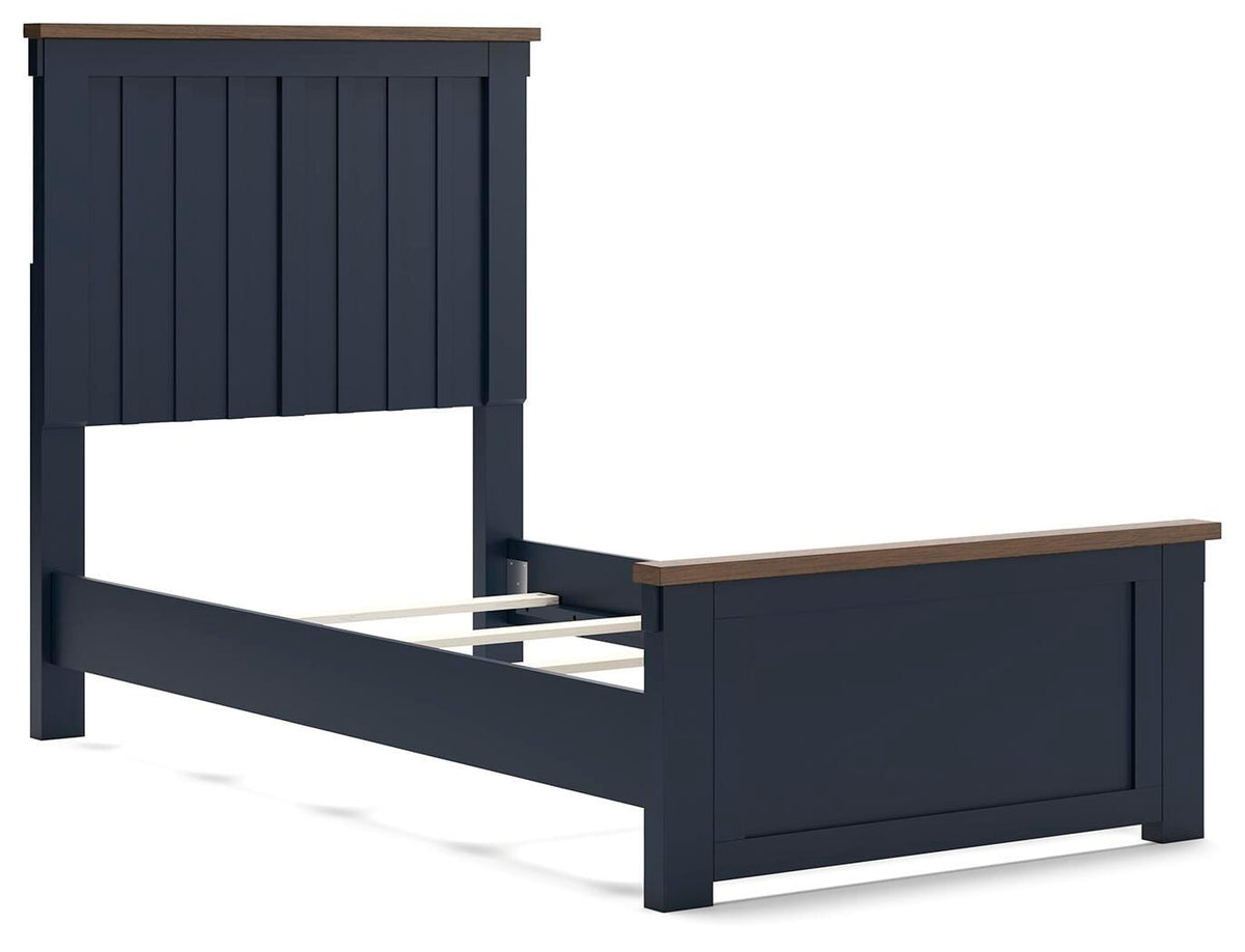 Landocken Twin Panel Bed in Brown/Blue, angle view