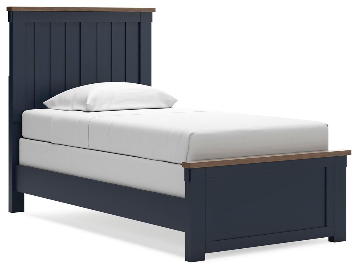 Landocken Twin Panel Bed in Brown/Blue, angle view