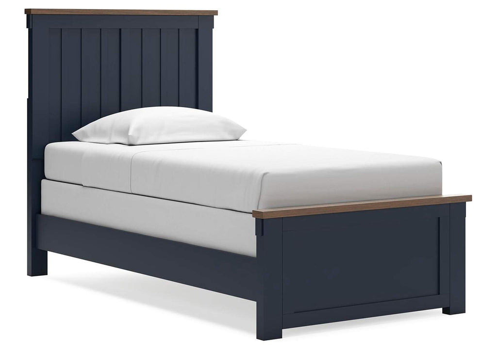 Landocken Twin Panel Bed with Mirrored Dresser angled view