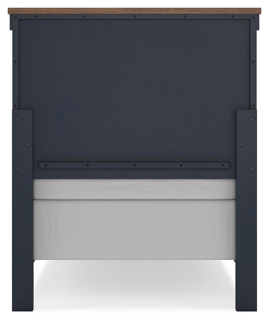Landocken Twin Panel Bed in Brown/Blue, back view