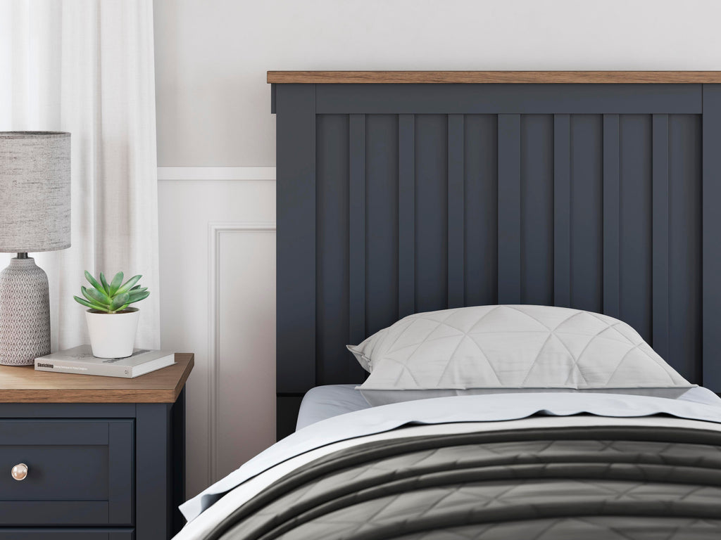 Landocken Twin Panel Bed in Brown/Blue, detail view