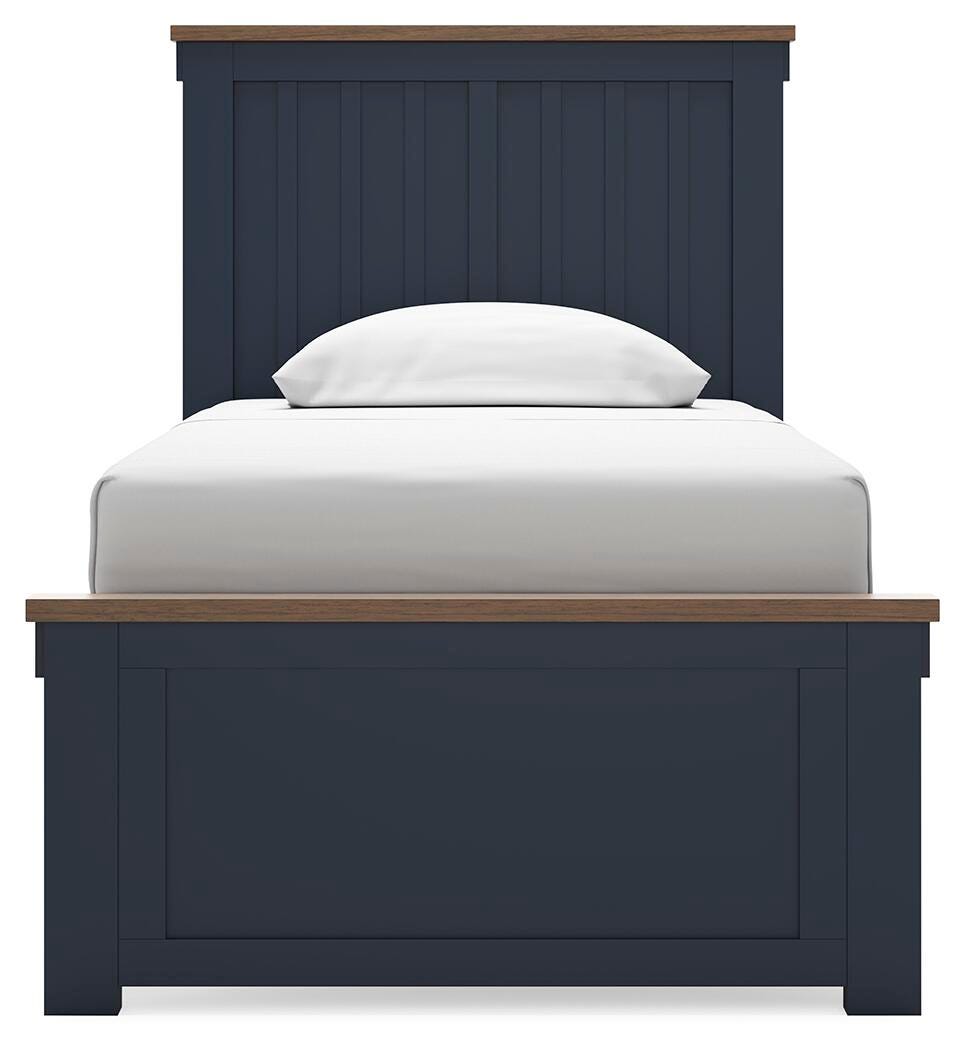 Landocken Twin Panel Bed in Brown/Blue, front view