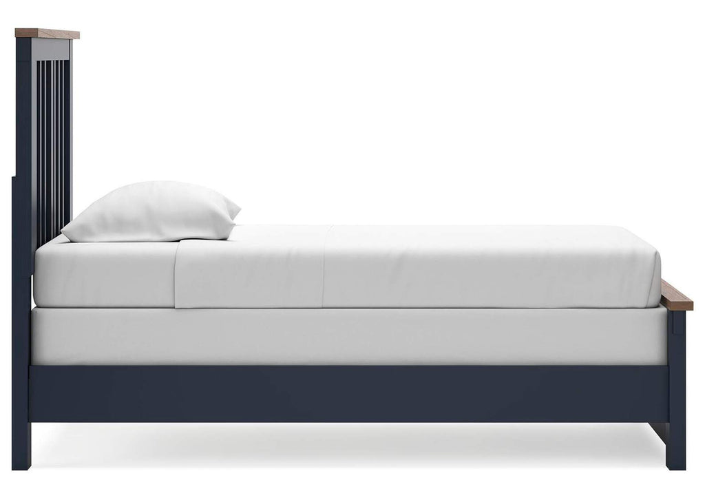 Landocken Twin Panel Bed with Mirrored Dresser and Nightstand side view