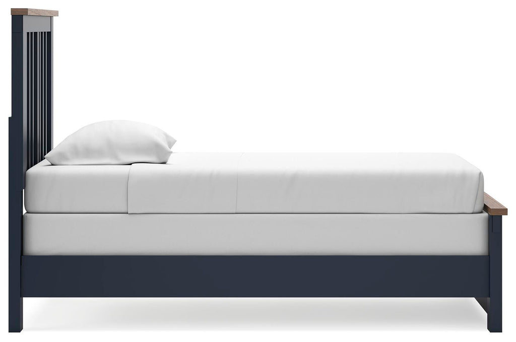 Landocken Twin Panel Bed in Brown/Blue, side view