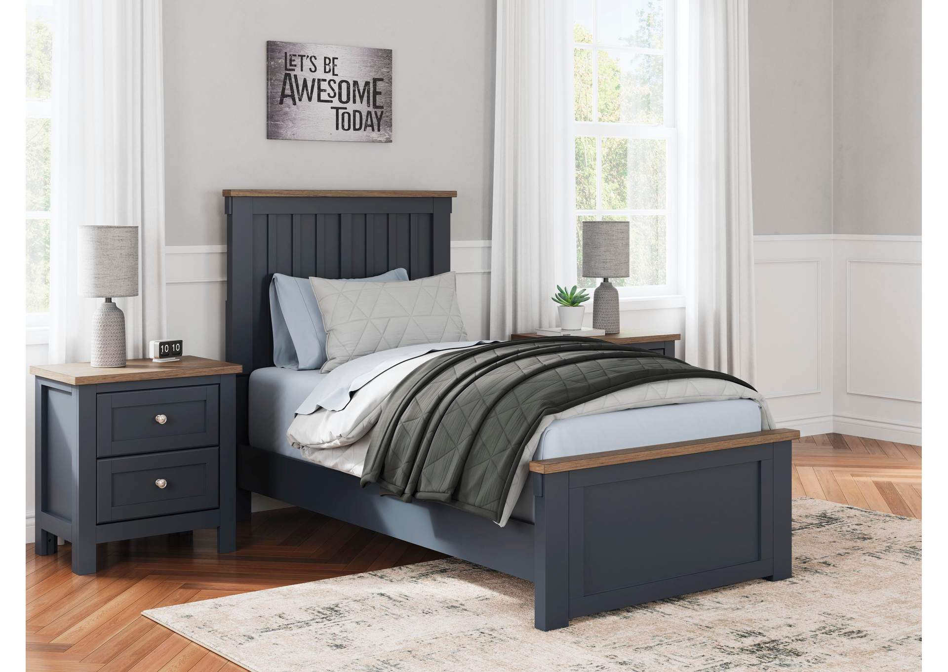 Landocken Twin Panel Bed, Dresser, Mirror and 2 Nightstands