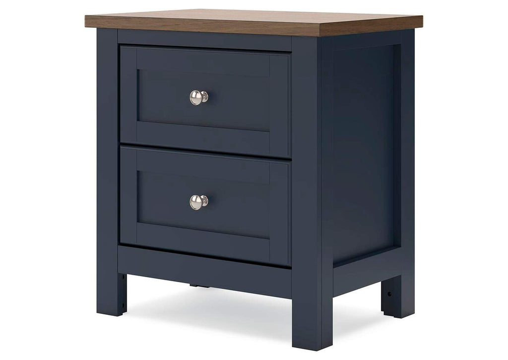 Landocken Twin Panel Headboard with Mirrored Dresser, Chest and Nightstand angled view