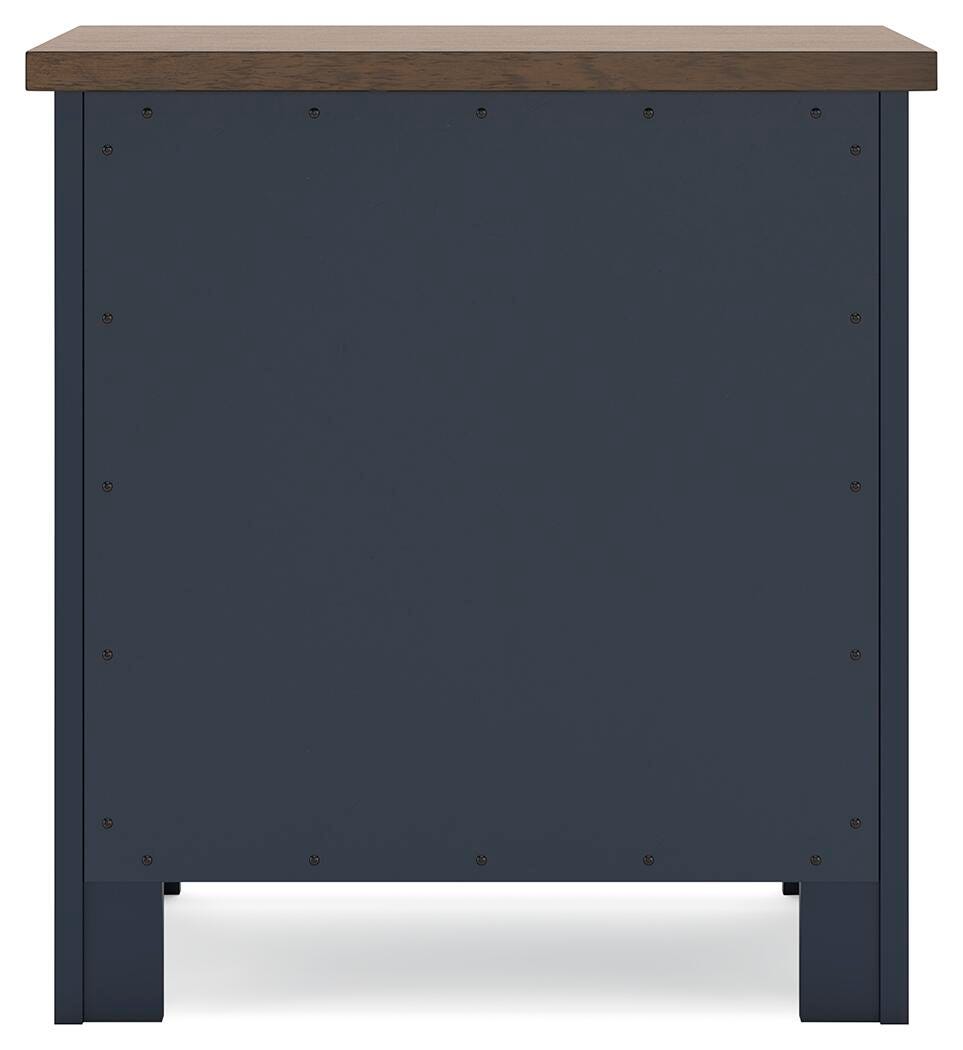 Landocken Nightstand in Brown/Blue, back view
