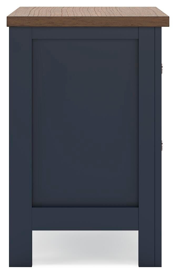 Landocken Nightstand in Brown/Blue, side view