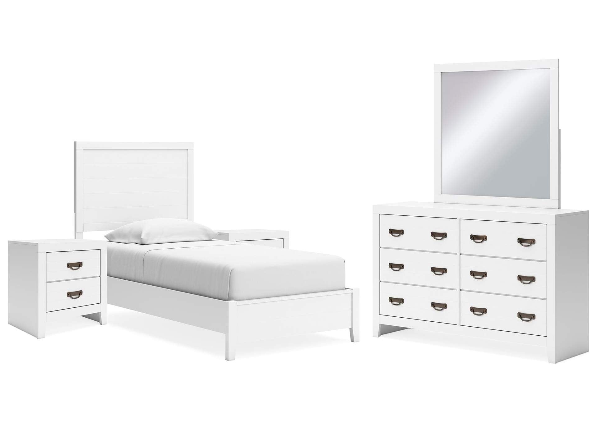 Binterglen Twin Panel Bed with Mirrored Dresser and 2 Nightstands