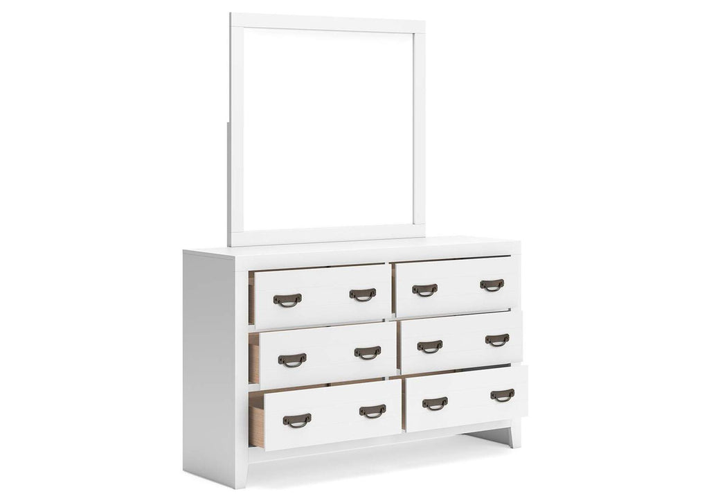 Binterglen Twin Panel Bed with Mirrored Dresser and 2 Nightstands angled view