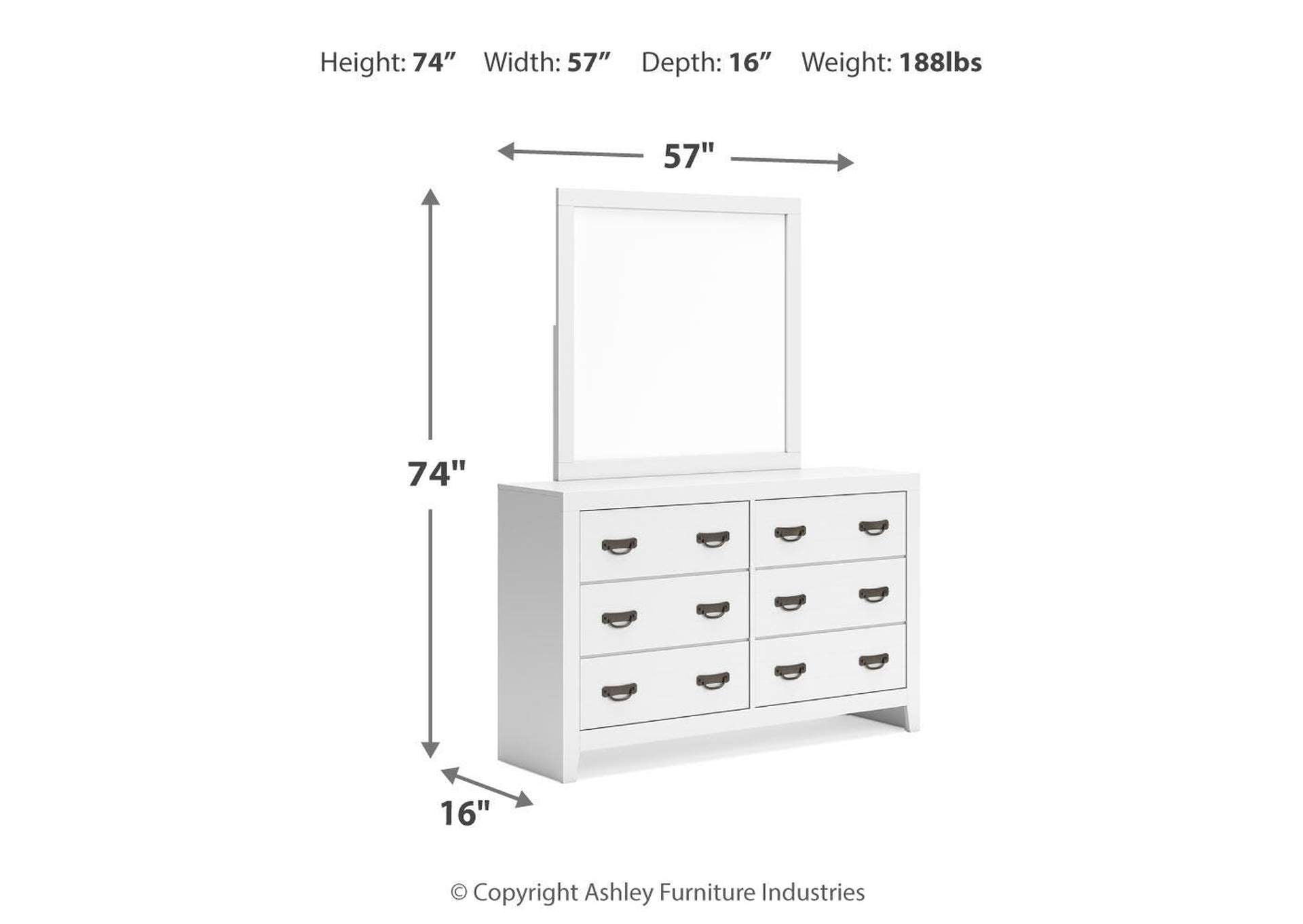 Binterglen Full Panel Bed with Mirrored Dresser and 2 Nightstands dimensions
