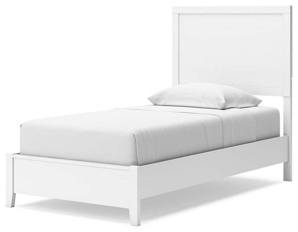Binterglen Twin Panel Bed in White, angle view
