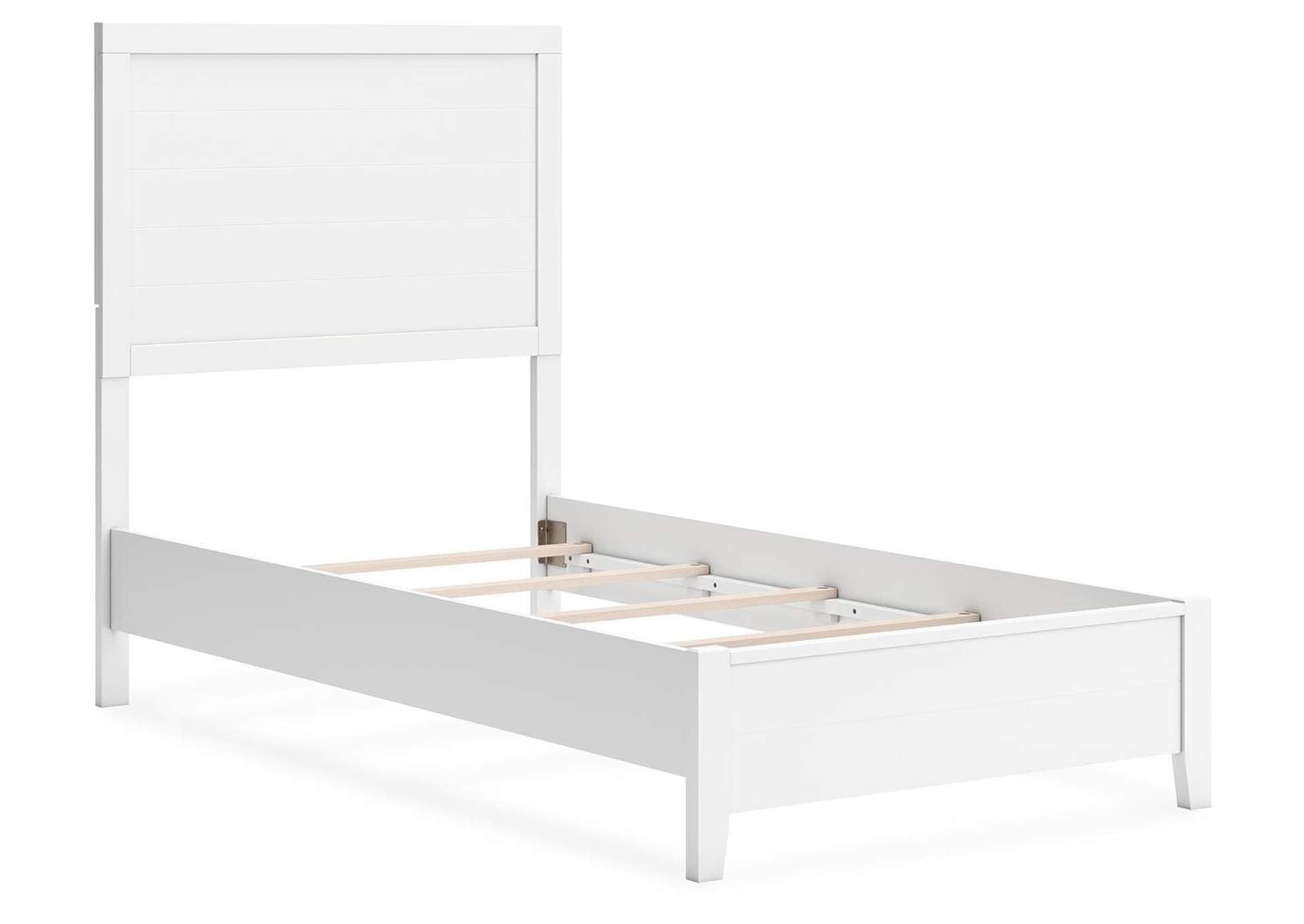 Binterglen Twin Panel Bed with Mirrored Dresser and 2 Nightstands angled view