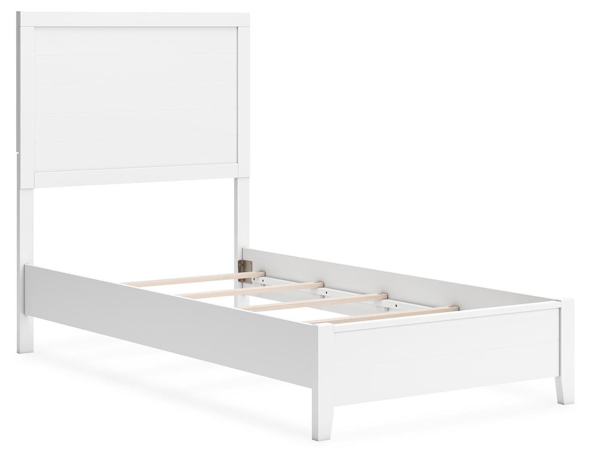Binterglen Twin Panel Bed in White, angle view