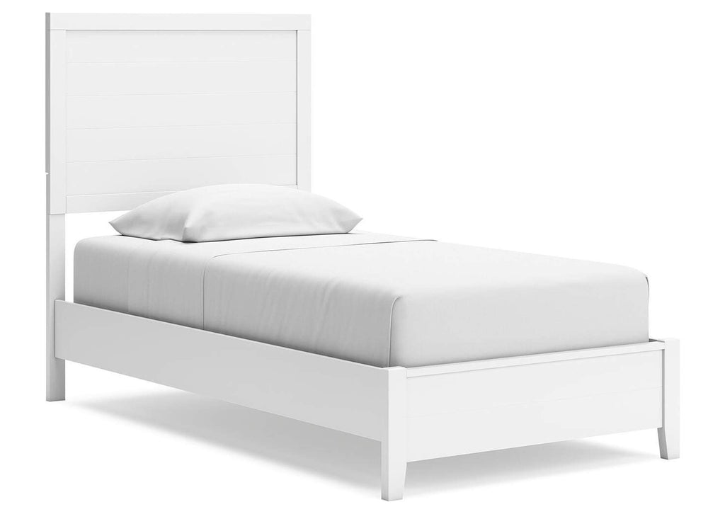 Binterglen Twin Panel Bed with Mirrored Dresser and 2 Nightstands angled view