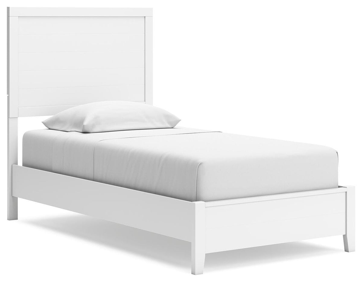Binterglen Twin Panel Bed in White, angle view