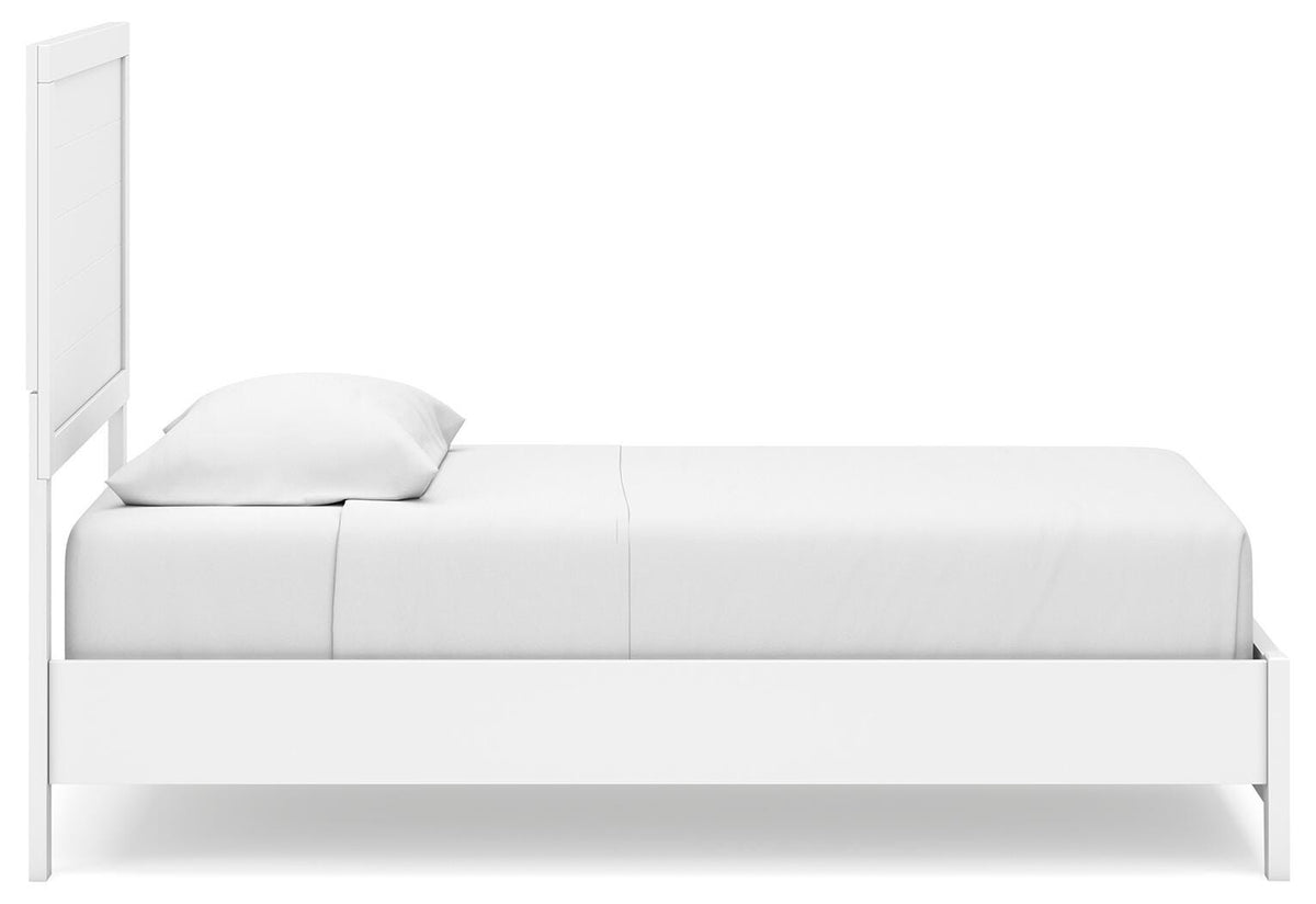 Binterglen Twin Panel Bed in White, side view