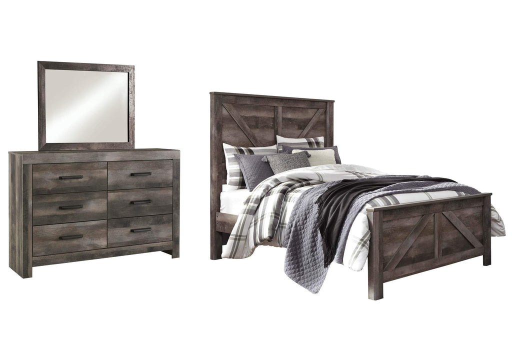 Wynnlow Queen Crossbuck Panel Bed with Mirrored Dresser