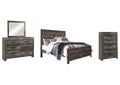 Wynnlow King Crossbuck Panel Bed with Mirrored Dresser and Chest