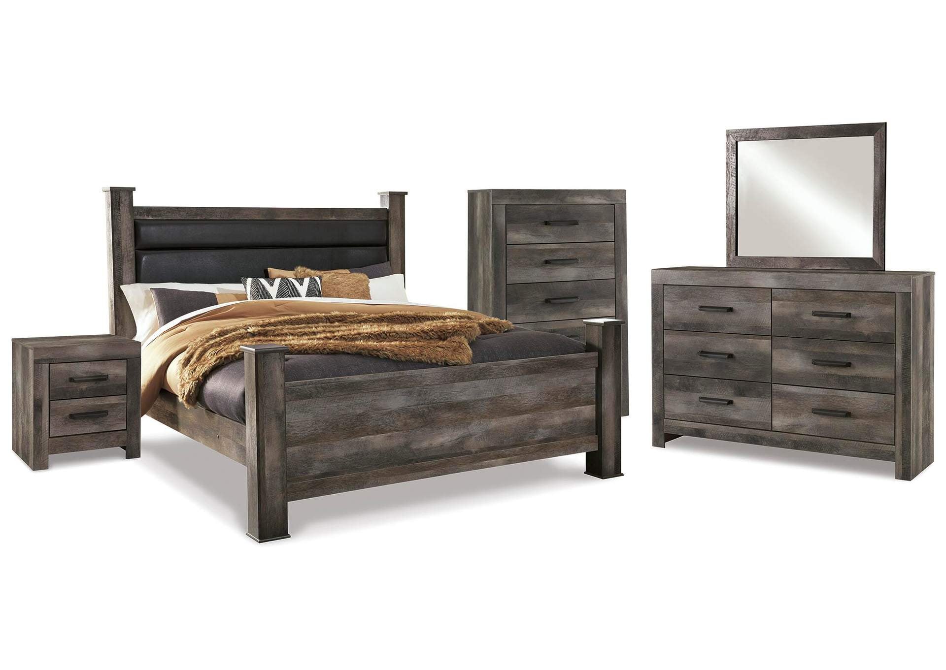 Wynnlow King Poster Bed with Mirrored Dresser, Chest and Nightstand