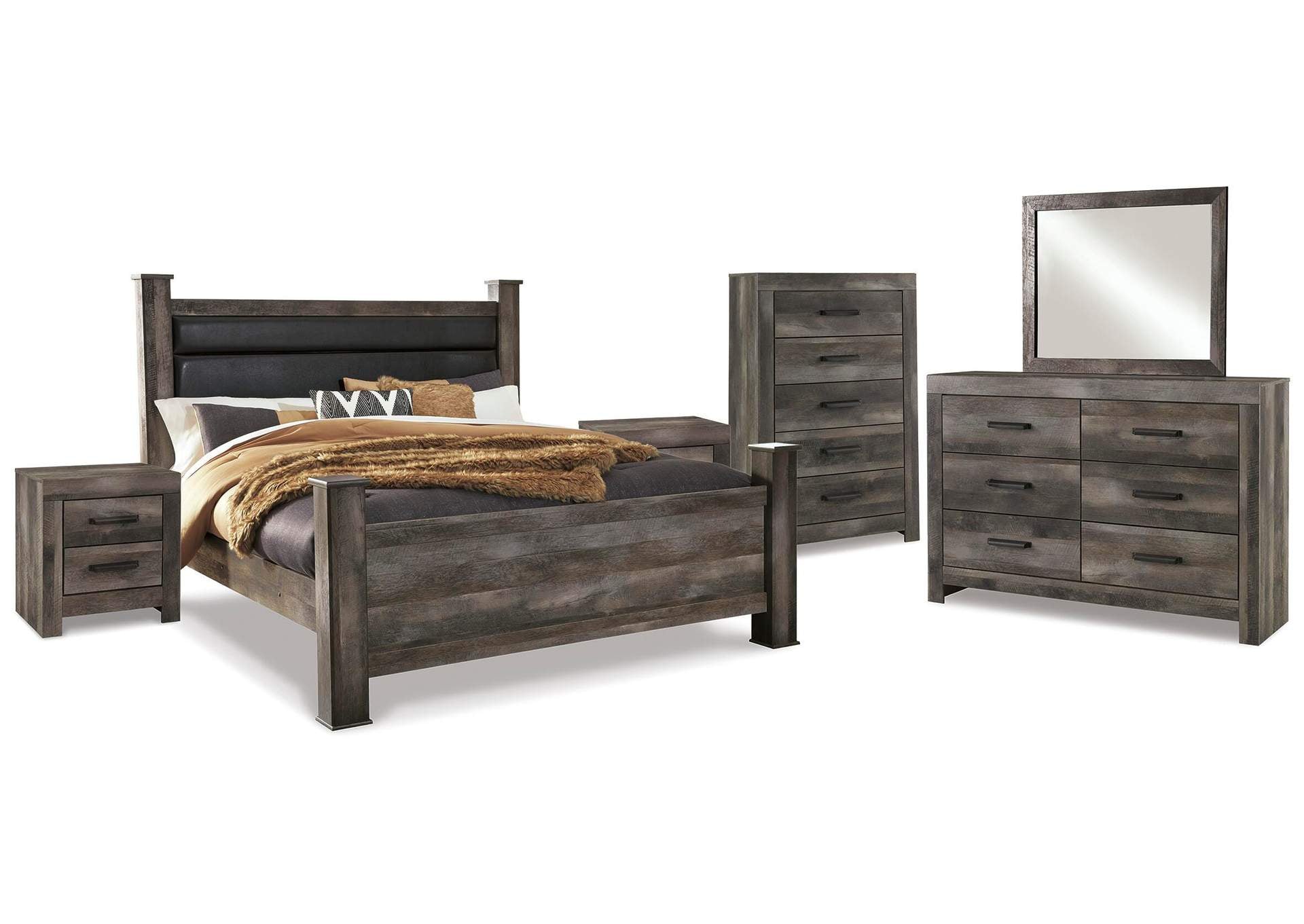 Wynnlow King Poster Bed with Mirrored Dresser and 2 Nightstands